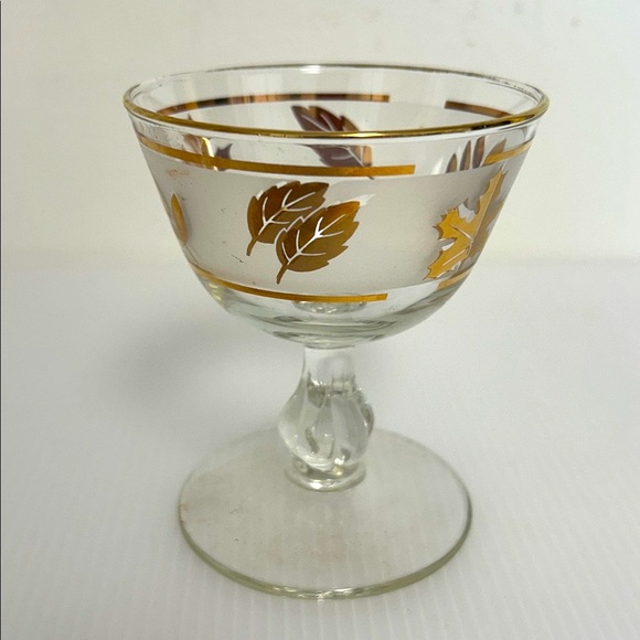Libbey Glass Co Vintage MCM Set of 4 Golden Foliage 4 1/4” Tall Barware Glasses - Picture 2 of 10